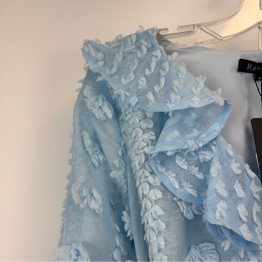 Reveuse Dress Light Blue Swiss Dot Ruffle Mini Dress Women's Sz. S NWT - Picture 5 of 16